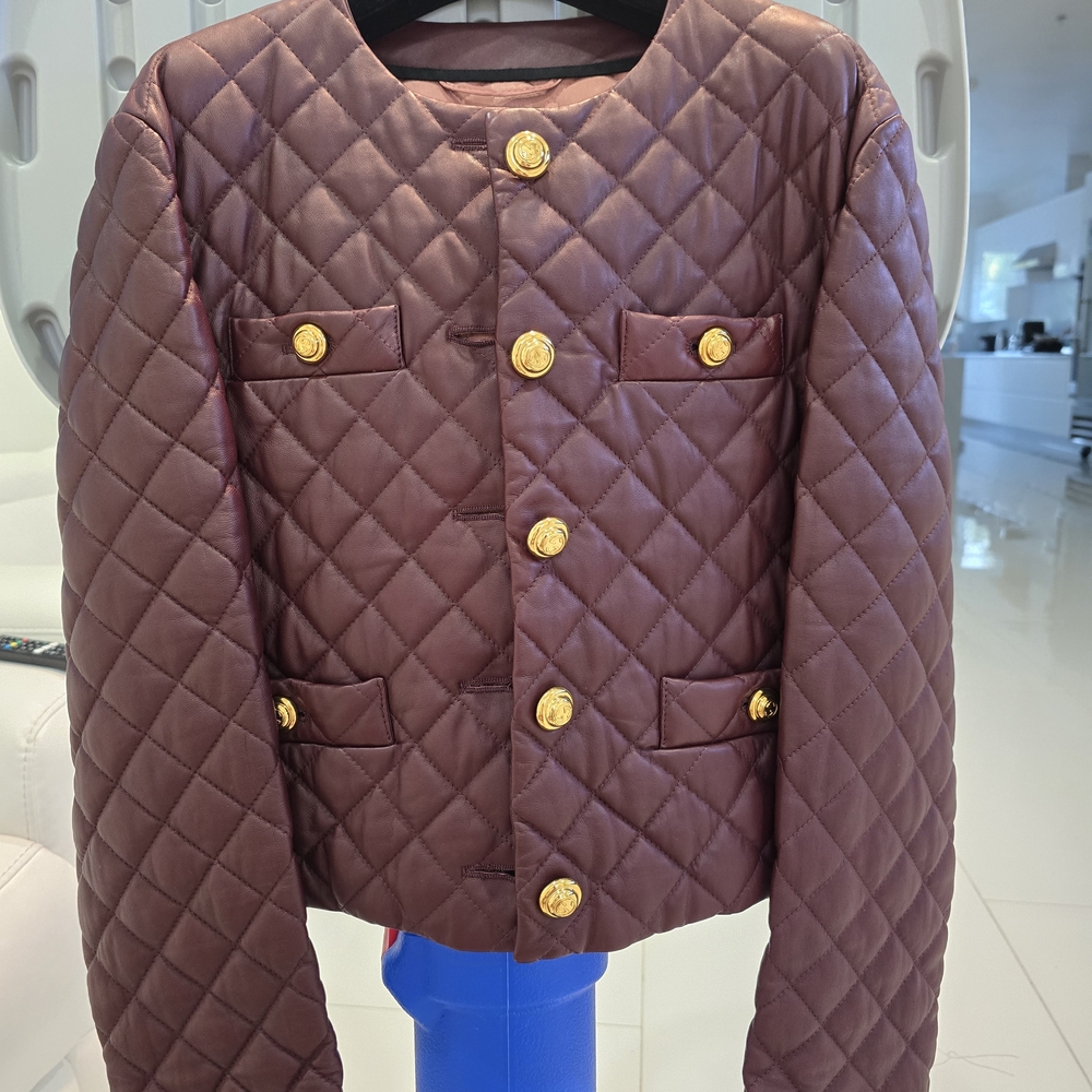 Gucci Quilted Leather Jacket in Rich Brown with Gold Buttons
